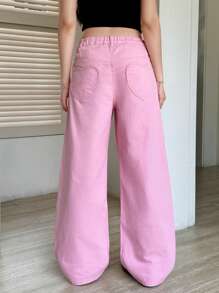 K-Vae Women's Solid Color Pockets Casual Versatile Wide Leg Jeans