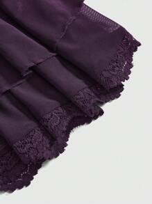 ROMWE Fairycore 大码复古花卉蕾丝印花背带连衣裙，配缎带蝴蝶结和吊带无袖上衣 - 紫色 - 查看 4