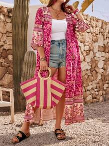 EMERY ROSE Plus Size Casual Lightweight Multifunctional Cardigan, Simple And Fashion Style, Suitable For Summer,Casual Holiday Style, Casual Holiday Outfits, Summer Fashion, Women's Summer Outfits, Mother's Day Outfits, Country Concert Outfits, Women's Boho Outfits, Women's Western Outfits, Women's Holiday Outfits, Women Summer Clothing Women Plus Clothing Business Casual Woman S Summer Clothes Women Plus Clothing Formal - Hot Pink - View 2