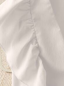 Franclia 女式甜美法式荷叶边V领短款荷叶边无袖系带衬衫，适合春夏季 - 白色 - 查看 3