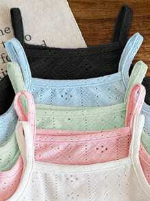 SHEIN LMoss Kids Bộ 5 món/bộ áo liền quần dệt kim không tay màu trơn dễ thương cho bé gái sơ sinh mùa hè - Nhiều màu - Xem 7