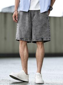 Manfinity Hypemode Men's Solid Color Pocket Casual Loose Fit Denim Shorts