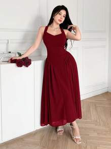 Feyla 女士优雅纯色露背吊带连衣裙