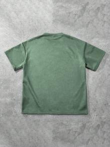 Claim Dot 男士休闲短袖 T 恤，绒面革面料，压花设计，宽松版型，简约压花字母标志时尚百搭休闲 T 恤，适合日常通勤、度假和返校，是男朋友、老公街头服饰的首选，适合秋季 - 綠色 - 查看 2