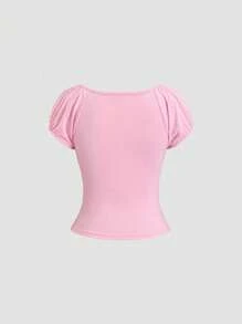 Sweetra Women's Romantic And Cute Y2K Style Summer Holiday Tee - Pink - View 2