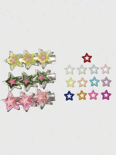Kawaii Y2K Colorful Pearl Starry Root Makeup For Concerts, Electronic Music Festivals, Stage Shows - Glitter And Facial Gems, Sweet And Spicy Starry Hair Clips, Face Gems And Hair Accessories, Multi-Piece Set