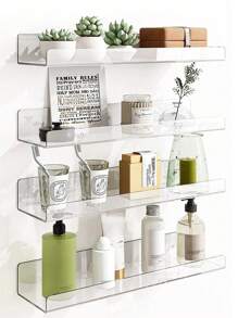 1pc Acrylic Storage Shelf Wall Decor, Wall Storage Hanger Racks, Display Cabinet,Stationery Storage, Multi-Purpose Storage Rack,Floating Shelves For Girls Toys,Doll, Photo Frame, Display Shelf Organizer For Bathroom, Bedroom, Living Room Decor, Kitchen Decor, Room Decor, Christmas For Holiday Gift Giving - Clear - View 1