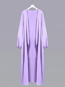 SHEIN Najma Áo khoác ngoài kiểu Ả Rập tay đèn lồng màu trơn cho nữ, Abaya Maxi thường ngày, dùng cho trang phục thường ngày/ở nhà - Màu Lilac Tím - Xem 1