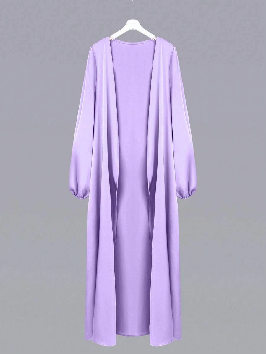 SHEIN Najma Áo khoác ngoài kiểu Ả Rập tay đèn lồng màu trơn cho nữ, Abaya Maxi thường ngày, dùng cho trang phục thường ngày/ở nhà - Màu Lilac Tím - Xem 1