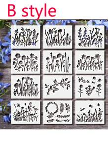 12 件/16 件几何图案模板，用于木材绘画，套装海洋生物镂空绘图模板绘画图案描摹素描工具，用于 DIY，砖心形圆点单元格齿轮方形线条树纹抽象瓷砖模板蜂窝模板用于墙壁剪贴簿饼干家具地板装饰返校 - 彩色 - 查看 5