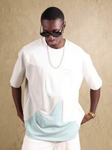 SUMWON 超大波浪图案 T 恤短袖圆领夏季休闲街头服饰都市时尚常规版型舒适运动休闲服 - 彩色 - 查看 5