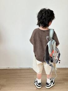 SHEIN 1 Piece Young Boy Casual Sports Academy Japanese And Korean Loose Fit Water-Washed Soft Comfortable Round Neck T-Shirt Suitable For Kids Young Boy Back To School Suitable For Birthday Parties, Parties, Performances, Weddings, Baptisms, Back To School Daily Suitable For School Suitable For Travel Suitable For Sports Suitable For Spring And Summer