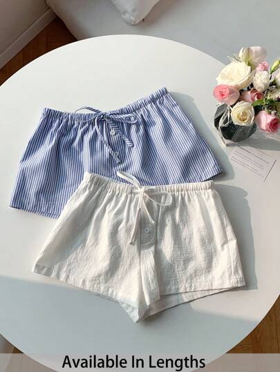 SHEIN Tall CURVE Plus Size 2pcs Women Linen Striped Shorts