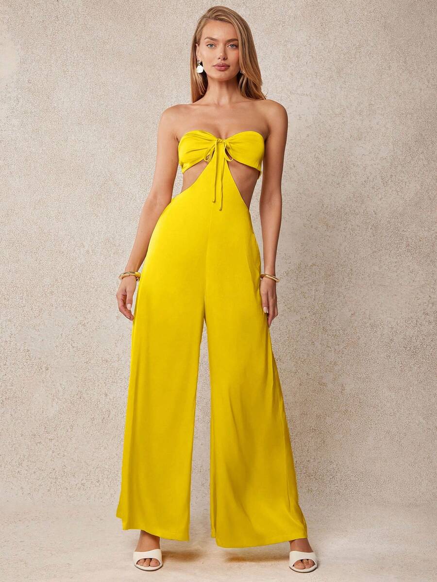 L'Amorae Women's Sexy Backless Bandeau Jumpsuit, Summer - Yellow - View 1