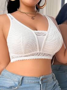 SHEIN Plus Size Elegant & Romantic Solid Color Lace Lingerie - White - View 4