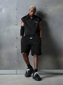NEON BLANC Men's Streetwear-Inspired Knit Letter & Number Print Cropped Shirt - Black - View 3