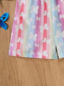 Young Girl' Flutter Sleeve Colorful Butterfly Print Ruffle Edge Casual Overall Jumpsuit, Suitable For Spring & Summer - Multicolor - View 6