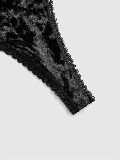 Goth Tanga Gothic de terciopelo con decoración de rhinestones en forma de estrella para tallas grandes