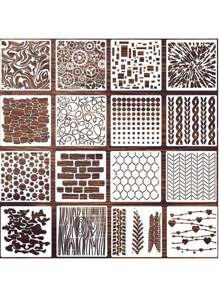 12 件/16 件几何图案模板，用于木材绘画，套装海洋生物镂空绘图模板绘画图案描摹素描工具，用于 DIY，砖心形圆点单元格齿轮方形线条树纹抽象瓷砖模板蜂窝模板用于墙壁剪贴簿饼干家具地板装饰返校 - 彩色 - 查看 2