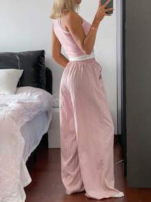 DAZY 女士二合一水钻字母无袖上衣和阔腿裤睡衣套装