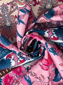 EMERY ROSE Plus Size Bohemian Style Casual Positioning Printed Shirt, Vacation - Pink - View 5