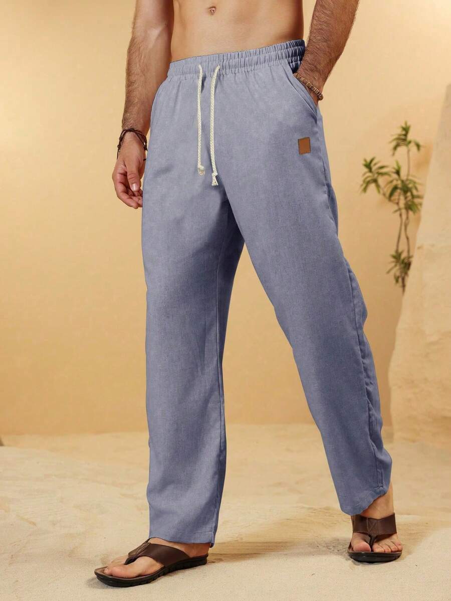 Genlund Quần dài vải lanh trơn thường ngày cho nam, mùa thu - Màu xám đen - Xem 1