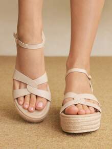Styleloop Summer Casual Minimalist Solid Color Wedge Sandals - Apricot - View 2