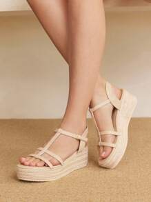 Styleloop Women's Adjustable Buckle Canvas Wedge Lace-Up Sandals - Apricot - View 3