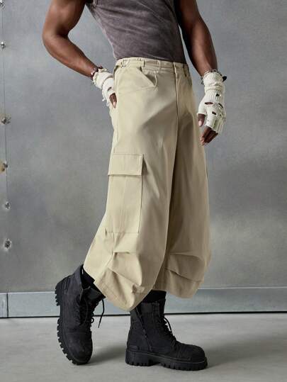 NEON BLANC Pantalones cargo de pierna ancha holgados con bordado y bolsillos, estilo streetwear para hombres