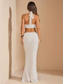 SHEIN BAE Women Two Pieces All White Party Outfits For Daily Wear - Apricot - View 2