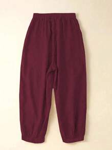 Linhara Plus Size Women Solid Color Tie-Waist Pocket Wide Leg Casual Pants