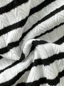 Soleia 新款时尚女式黑白针织罗纹条纹露肩系带金属装饰沙滩比基尼露肩圣诞开学上衣返校服装女式返校秋季女装哥特女装俱乐部服装女式性感万圣节服装外出服装演唱会服装乡村演唱会服装 - 黑與白 - 查看 7