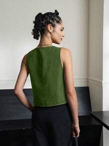 INAWLY Women's Casual Solid Color Tie Front Tank Top, Summer - Olive Green - View 2