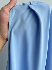 Elenzga Plus Size Dropped Shoulder Ruched Elegant Dress - Blue - View 7