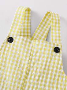 SHEIN Jardineras casuales sin mangas con bolsillo y aplicaciones de estampado a cuadros para niño pequeño - Amarillo - Ver 5