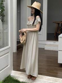 DAZY New Summer Women's Long Beach Dress Off Shoulder Top Vacation Maxi Dress Boho - Khaki - View 4