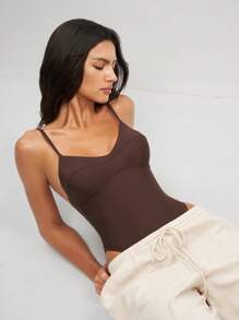 Aveloria Modichic 1 bộ đồ bơi liền thân dây mảnh màu trơn cho nữ, thời trang mùa hè - màu nâu - Xem 5