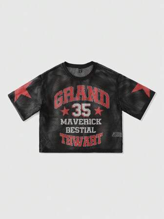 Prep قميص رجالي سايب قصير مطبوع من الشبك