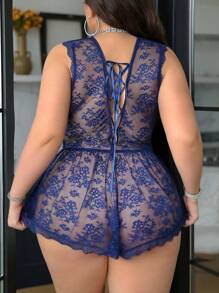 SHEIN Seduluxe Lencería body sin aros con encaje talla grande