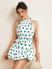 VALERIA GALIPOLI Polka Dots Summer Women Cute Vacation Beach Bubble Bollom Smocking Mini Skirt Holiday