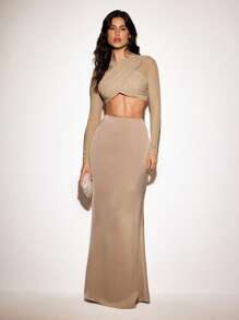 VIOLA AND VESPER Transparent Mesh Criss-Cross Front Long Sleeve Crop Top Women Summer Casual Outfits