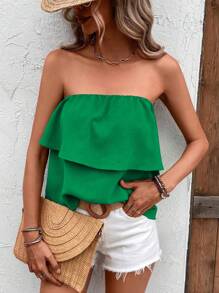 Breezaya Áo Bandeau Màu Trơn Cho Nữ, Thiết Kế Thời Trang Phù Hợp Cho Mùa Hè - màu xanh lá - Xem 4