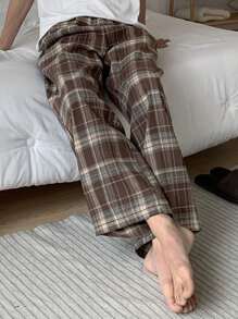 DAZY Plaid Lounge Pants, Summer - Brown - View 1