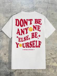 AXEPEAK 男士标语图案T恤和短裤夏季服装，街头风格