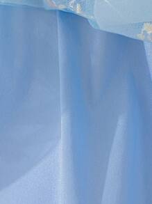 Young Girl Woven Mesh Embroidered Square Collar Fitted Dress Fall Winter - Blue - View 7