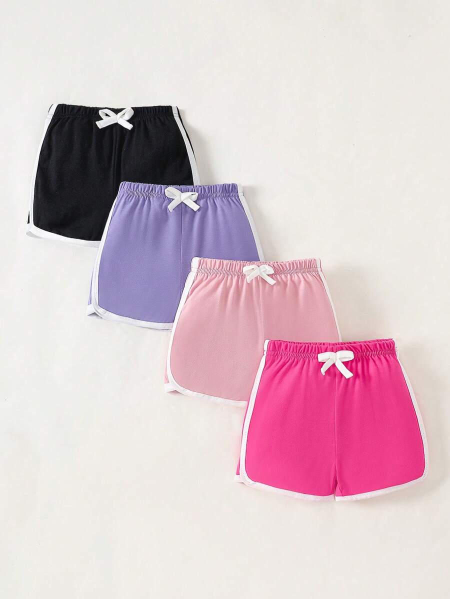 SHEIN Set de 4 piezas de shorts casuales para bebés y niñas pequeñas, de colores caramelo, apropiados para uso diario y deportivo, para primavera/verano, de 0 a 3 años de edad - Multicolor - Ver 1