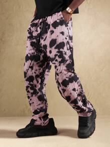 SUMWON Tie Dye Print Loose Fit Pants High Fashion Street Style Festival Daily Casual Wear Drawstring Pants Elastic Waist