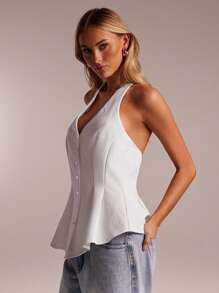 Avantive New Summer Halter Neck Sleeveless A-Line Women Top - White - View 5