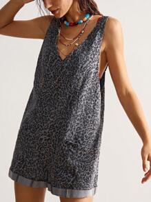 Bohemela 女式豹纹牛仔布编织连体裤 - 灰色 - 查看 4