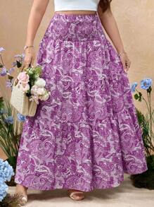 Flirla 大码女式腰果印花波西米亚风格长裙 - 紫色 - 查看 1